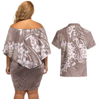 Polynesia Hammerhead Shark Tattoo With Plumeria Lei Couples Matching Off Shoulder Short Dress and Hawaiian Shirt LT14 - Polynesian Pride