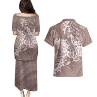 Polynesia Hammerhead Shark Tattoo With Plumeria Lei Couples Matching Puletasi and Hawaiian Shirt LT14 - Polynesian Pride