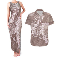 Polynesia Hammerhead Shark Tattoo With Plumeria Lei Couples Matching Tank Maxi Dress and Hawaiian Shirt LT14 Mocha - Polynesian Pride