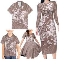 Polynesia Hammerhead Shark Tattoo With Plumeria Lei Family Matching Long Sleeve Bodycon Dress and Hawaiian Shirt LT14 - Polynesian Pride
