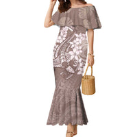 Polynesia Hammerhead Shark Tattoo With Plumeria Lei Family Matching Mermaid Dress and Hawaiian Shirt LT14 Mom's Dress Mocha - Polynesian Pride