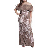 Polynesia Hammerhead Shark Tattoo With Plumeria Lei Family Matching Off Shoulder Maxi Dress and Hawaiian Shirt LT14 Mom's Dress Mocha - Polynesian Pride