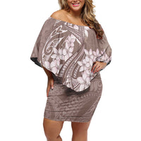 Polynesia Hammerhead Shark Tattoo With Plumeria Lei Family Matching Off Shoulder Short Dress and Hawaiian Shirt LT14 Mom's Dress Mocha - Polynesian Pride