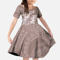 Polynesia Hammerhead Shark Tattoo With Plumeria Lei Family Matching Short Sleeve Bodycon Dress and Hawaiian Shirt LT14 Daughter's Dress Mocha - Polynesian Pride