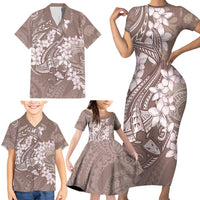 Polynesia Hammerhead Shark Tattoo With Plumeria Lei Family Matching Short Sleeve Bodycon Dress and Hawaiian Shirt LT14 - Polynesian Pride