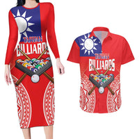Personalised Taiwan Billiards Couples Matching Long Sleeve Bodycon Dress and Hawaiian Shirt Eight-ball Pool Polynesia Tattoo LT14 Red - Polynesian Pride