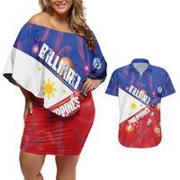 Personalised Philippines Billiards Couples Matching Off Shoulder Short Dress and Hawaiian Shirt Cue With Balls Flag Style LT14 Red - Polynesian Pride