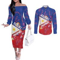 Personalised Philippines Billiards Couples Matching Off The Shoulder Long Sleeve Dress and Long Sleeve Button Shirt Cue With Balls Flag Style LT14 Red - Polynesian Pride