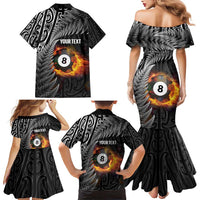 Personalised New Zealand Billiards Family Matching Mermaid Dress and Hawaiian Shirt Maori Fern On Fire 8 Ball LT14 - Polynesian Pride