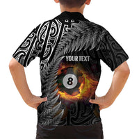 Personalised New Zealand Billiards Family Matching Off Shoulder Short Dress and Hawaiian Shirt Maori Fern On Fire 8 Ball LT14 - Polynesian Pride