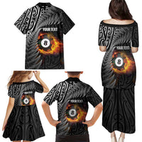 Personalised New Zealand Billiards Family Matching Puletasi and Hawaiian Shirt Maori Fern On Fire 8 Ball LT14 - Polynesian Pride