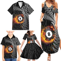 Personalised New Zealand Billiards Family Matching Summer Maxi Dress and Hawaiian Shirt Maori Fern On Fire 8 Ball LT14 - Polynesian Pride