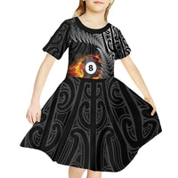 Personalised New Zealand Billiards Kid Short Sleeve Dress Maori Fern On Fire 8 Ball LT14 - Polynesian Pride