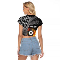 Personalised New Zealand Billiards Raglan Cropped T Shirt Maori Fern On Fire 8 Ball LT14 - Polynesian Pride