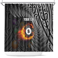 Personalised New Zealand Billiards Shower Curtain Maori Fern On Fire 8 Ball LT14 Black - Polynesian Pride