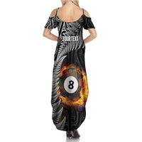 Personalised New Zealand Billiards Summer Maxi Dress Maori Fern On Fire 8 Ball LT14 - Polynesian Pride