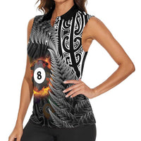 Personalised New Zealand Billiards Women Sleeveless Polo Shirt Maori Fern On Fire 8 Ball LT14 - Polynesian Pride