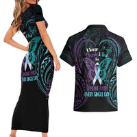 Suicide Awareness Memorial Couples Matching Short Sleeve Bodycon Dress and Hawaiian Shirt I Wear Purple and Teal For Someone I Miss LT14 - Polynesian Pride