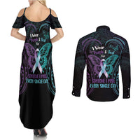 Suicide Awareness Memorial Couples Matching Summer Maxi Dress and Long Sleeve Button Shirt I Wear Purple and Teal For Someone I Miss LT14 - Polynesian Pride