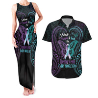 Suicide Awareness Memorial Couples Matching Tank Maxi Dress and Hawaiian Shirt I Wear Purple and Teal For Someone I Miss LT14 Black - Polynesian Pride