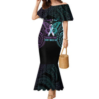 Suicide Awareness Memorial Family Matching Mermaid Dress and Hawaiian Shirt I Wear Purple and Teal For Someone I Miss LT14 Mom's Dress Black - Polynesian Pride
