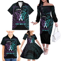 Suicide Awareness Memorial Family Matching Off The Shoulder Long Sleeve Dress and Hawaiian Shirt I Wear Purple and Teal For Someone I Miss LT14 - Polynesian Pride