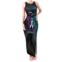Suicide Awareness Memorial Family Matching Tank Maxi Dress and Hawaiian Shirt I Wear Purple and Teal For Someone I Miss LT14 Mom's Dress Black - Polynesian Pride