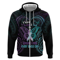 Suicide Awareness Memorial Hoodie I Wear Purple and Teal For Someone I Miss LT14 Zip Hoodie Black - Polynesian Pride