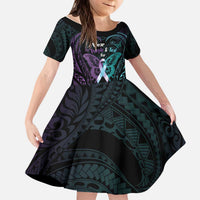 Suicide Awareness Memorial Kid Short Sleeve Dress I Wear Purple and Teal For Someone I Miss LT14 KID Black - Polynesian Pride