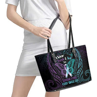 Suicide Awareness Memorial Leather Tote Bag I Wear Purple and Teal For Someone I Miss LT14 - Polynesian Pride