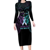 Suicide Awareness Memorial Long Sleeve Bodycon Dress I Wear Purple and Teal For Someone I Miss LT14 Long Dress Black - Polynesian Pride