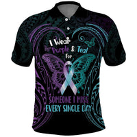 Suicide Awareness Memorial Polo Shirt I Wear Purple and Teal For Someone I Miss LT14 Black - Polynesian Pride