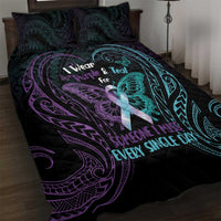 Suicide Awareness Memorial Quilt Bed Set I Wear Purple and Teal For Someone I Miss LT14 Black - Polynesian Pride