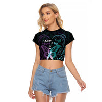 Suicide Awareness Memorial Raglan Cropped T Shirt I Wear Purple and Teal For Someone I Miss LT14 Female Black - Polynesian Pride