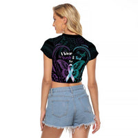 Suicide Awareness Memorial Raglan Cropped T Shirt I Wear Purple and Teal For Someone I Miss LT14 - Polynesian Pride