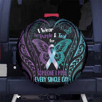 Suicide Awareness Memorial Spare Tire Cover I Wear Purple and Teal For Someone I Miss LT14 No hole Black - Polynesian Pride