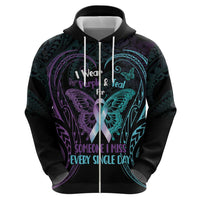 Suicide Awareness Memorial Zip Hoodie I Wear Purple and Teal For Someone I Miss LT14 - Polynesian Pride