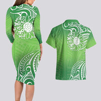 Polynesia Depression Awareness Couples Matching Long Sleeve Bodycon Dress and Hawaiian Shirt Sunflower Green Ribbons Polynesian Tattoo LT14 - Polynesian Pride