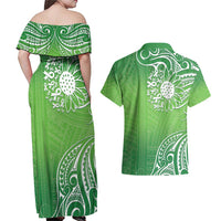 Polynesia Depression Awareness Couples Matching Off Shoulder Maxi Dress and Hawaiian Shirt Sunflower Green Ribbons Polynesian Tattoo LT14 - Polynesian Pride