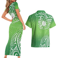 Polynesia Depression Awareness Couples Matching Short Sleeve Bodycon Dress and Hawaiian Shirt Sunflower Green Ribbons Polynesian Tattoo LT14 - Polynesian Pride