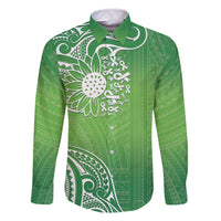 Polynesia Depression Awareness Family Matching Off The Shoulder Long Sleeve Dress and Hawaiian Shirt Sunflower Green Ribbons Polynesian Tattoo