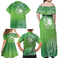 Polynesia Depression Awareness Family Matching Off Shoulder Maxi Dress and Hawaiian Shirt Sunflower Green Ribbons Polynesian Tattoo LT14 - Polynesian Pride