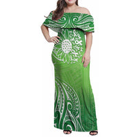 Polynesia Depression Awareness Family Matching Off Shoulder Maxi Dress and Hawaiian Shirt Sunflower Green Ribbons Polynesian Tattoo LT14 Mom's Dress Green - Polynesian Pride