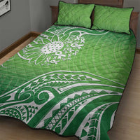 Polynesia Depression Awareness Quilt Bed Set Sunflower Green Ribbons Polynesian Tattoo