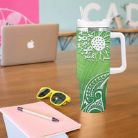 Polynesia Depression Awareness Tumbler With Handle Sunflower Green Ribbons Polynesian Tattoo