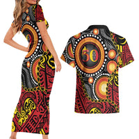 Celebrating 50 Years Papua New Guinea Couples Matching Short Sleeve Bodycon Dress and Hawaiian Shirt Aboriginal Mix Papuan Pattern LT14 - Polynesian Pride