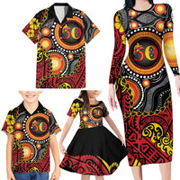 Celebrating 50 Years Papua New Guinea Family Matching Long Sleeve Bodycon Dress and Hawaiian Shirt Aboriginal Mix Papuan Pattern LT14 - Polynesian Pride