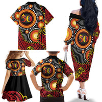 Celebrating 50 Years Papua New Guinea Family Matching Off The Shoulder Long Sleeve Dress and Hawaiian Shirt Aboriginal Mix Papuan Pattern LT14 - Polynesian Pride