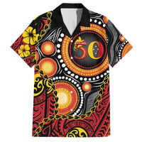 Celebrating 50 Years Papua New Guinea Family Matching Off The Shoulder Long Sleeve Dress and Hawaiian Shirt Aboriginal Mix Papuan Pattern LT14 Dad's Shirt - Short Sleeve Red - Polynesian Pride