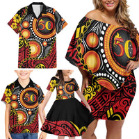 Celebrating 50 Years Papua New Guinea Family Matching Off Shoulder Short Dress and Hawaiian Shirt Aboriginal Mix Papuan Pattern LT14 - Polynesian Pride